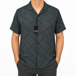 NEW Casa Moda Couture Shirt Mens Medium Gray Woven Camp Short Sleeve